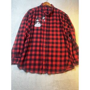 Buffalo Plaid Snowman Flannel 2XL Women's Red Plaid Snow Holiday Embroidered